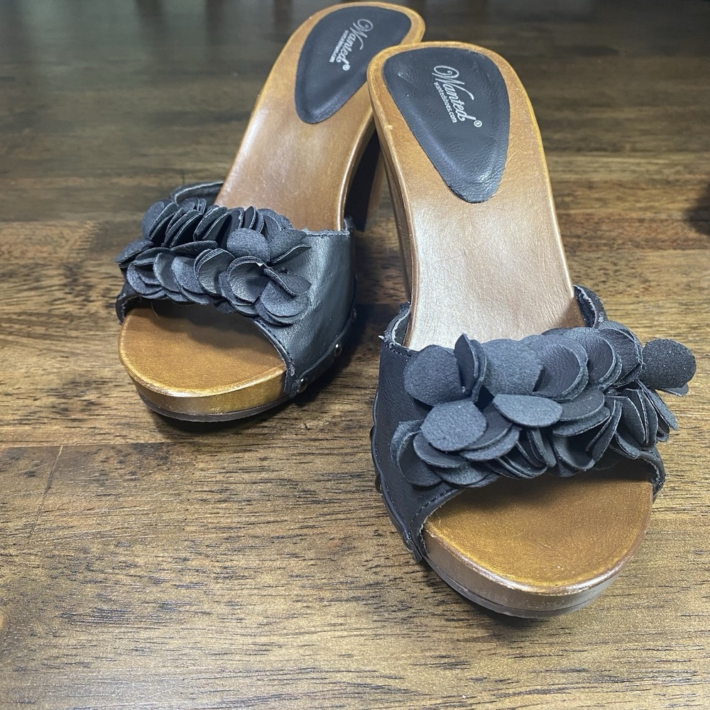 Black Vegan Leather Mule Slide In Heels Dolly Parton Style Retro 80s